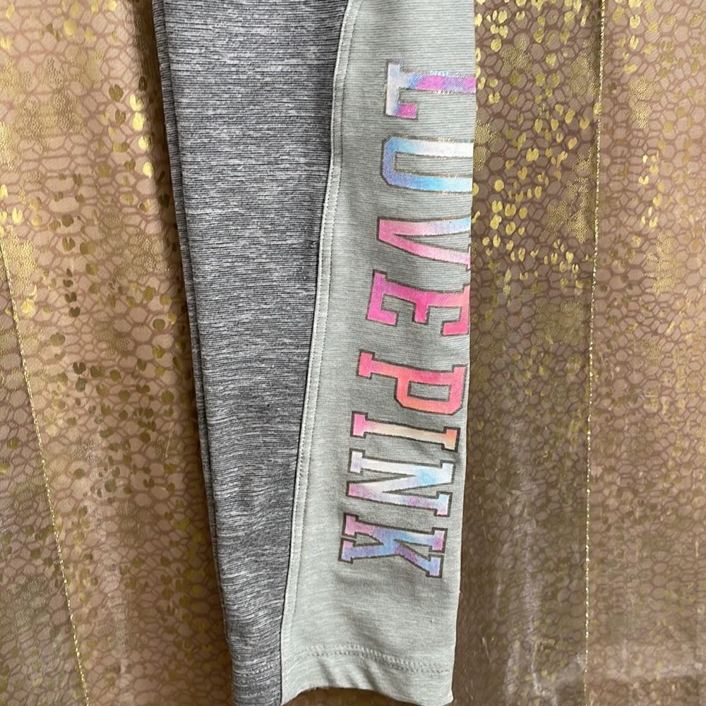 RARE PINK Victorias Secret gray watercolor yoga logo leggings, size XS - Picture 2 of 7